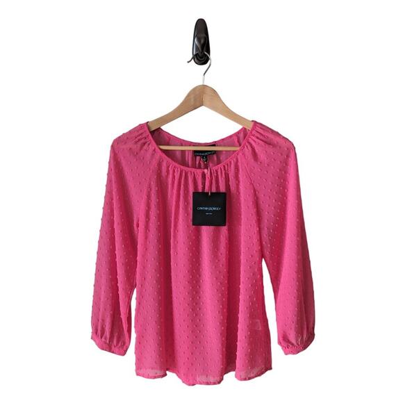 Cynthia Rowley Blouse Small Long Sleeve Sheer Pink Flowy Cottagecore Romantic - Picture 6 of 8
